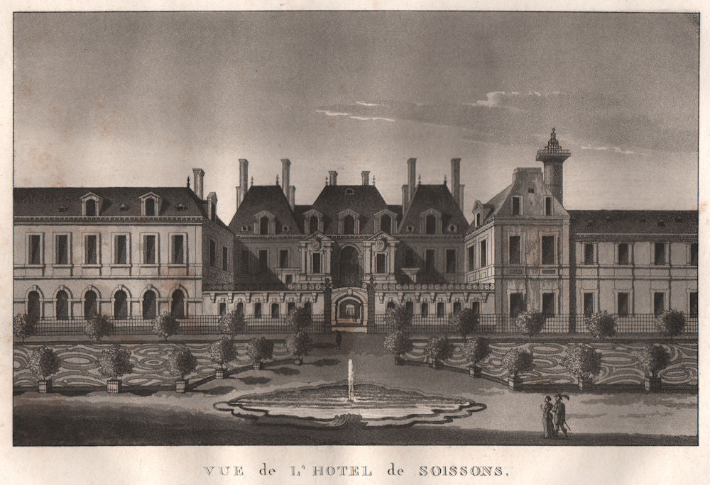 PARIS. Hotel de Soissons. Aquatint 1808 old antique vintage print picture